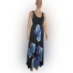 Alice + Olivia Scoop Elegant Black and Blue Floral Maxi Dress size 4